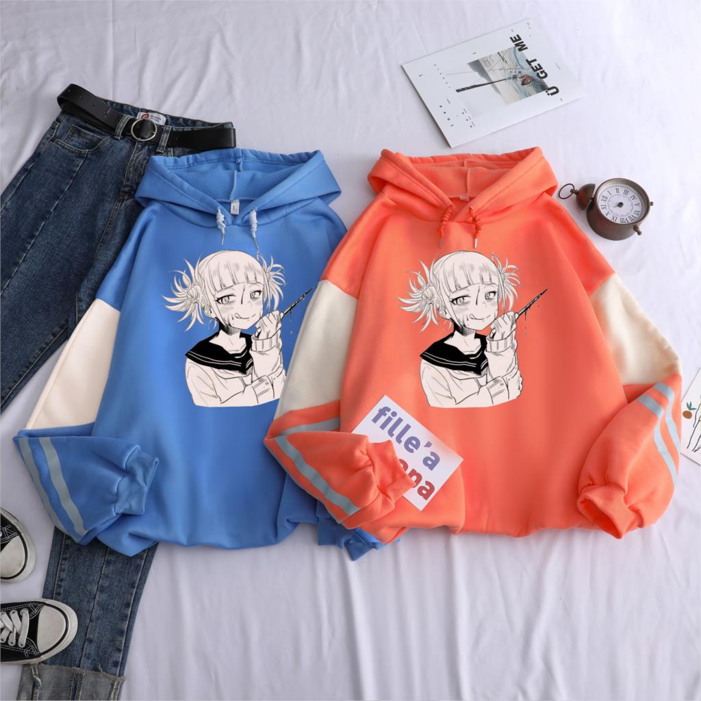 My Hero Academia Himiko Toga Harajuku Printed Hooded Patchwork Sweatshirt Funny Cartoon Costume Winter Women Oversized Hoodies