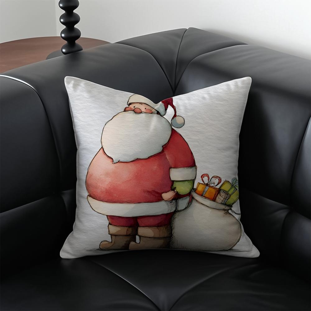 SSanta Claus illustration Cushion Cover Pillow Case Antidustmite Invisible zipper silky plush cushion