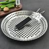 Stainless Steel BBQ Grill Pan , Round Perforated Grilling Basket with Handle, Outdoor Grill Topper for Vegetables, Meat, Pizza