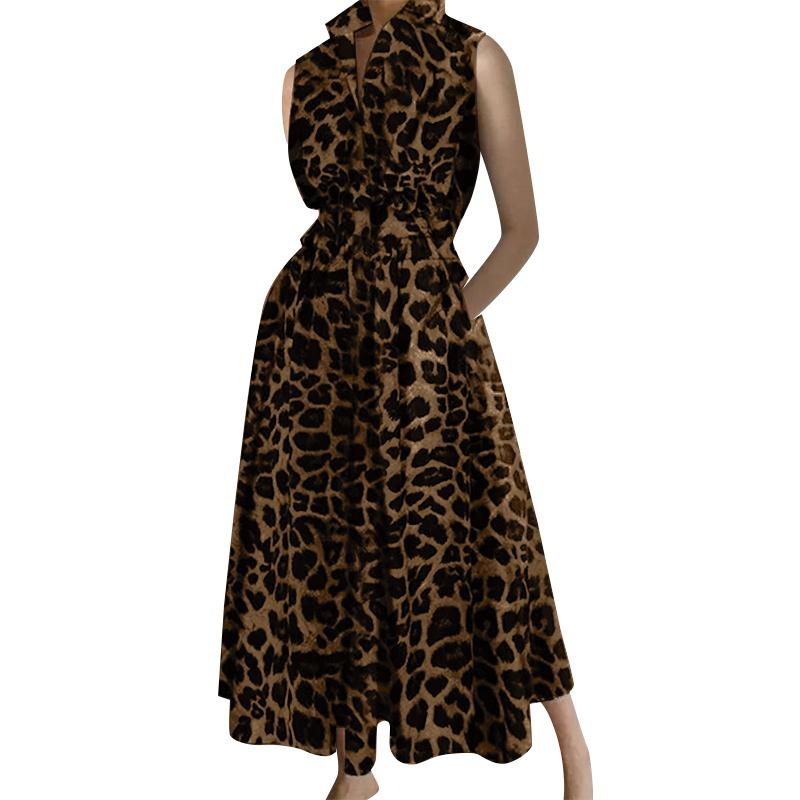 ZANZEA Женское повседневное летнее платье без рукавов с отложным воротником и леопардовым принтом