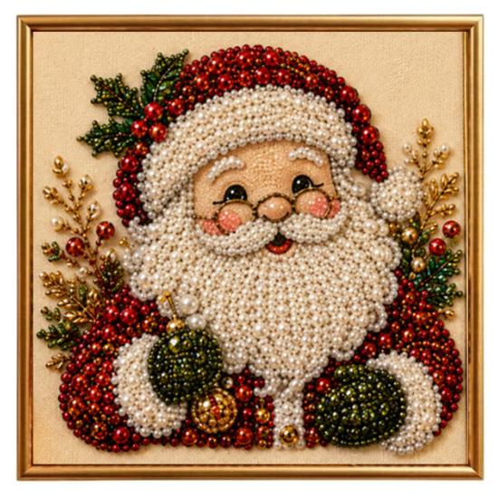 Sparkling 3D Painting Canvas DIY Christmas Faux Pearl Art Kit with Frame, Santa Stress Relief Crafting Activities Beads Craft for Adults Beginner,