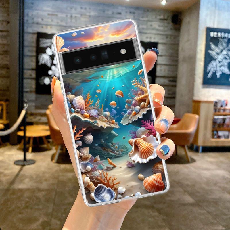 Чехол для телефона Google Pixel 9 8 7 6 5 4 4XL 7A 6A 5A 4A 3A Pro XL 5G Прозрачный Мягкий ТПУ Корпус Узор на Тему Морской Жизни