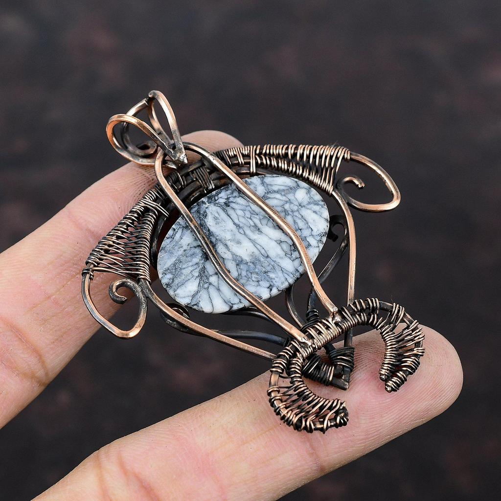 Pinolith Jasper Pendant Copper Wire Wrapped Pendant Handmade Pendant Tortoise Pendant Wonderful Copper Jewelry Gemstone Pendant Wedding Gift