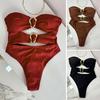 Сексуальный монокини с открытыми плечами, бандо, ажурный дизайн, однотонный слитный купальник с неровными металлическими кольцами, одежда для отпуска