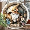 2D Flat Hanging Decorative Signs, Interior Wall or Door Decoration, the Pattern Is Dwarf and Coffee, Interesting Gifts for Family and Friends