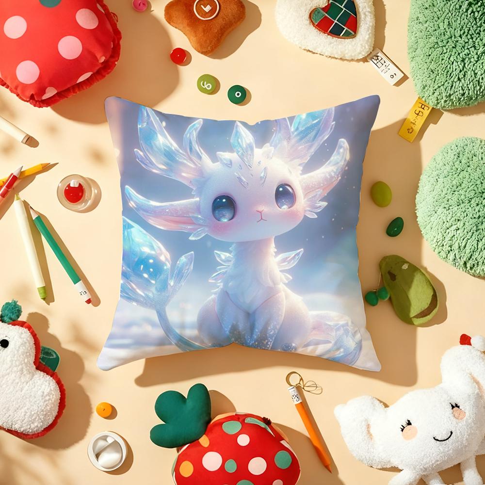 Cartoon Cute Axolotl Cushion Cover Plush Fabric Soft DoubleSided Printed Sofa Warm Winter Home Gift Pillow Cover