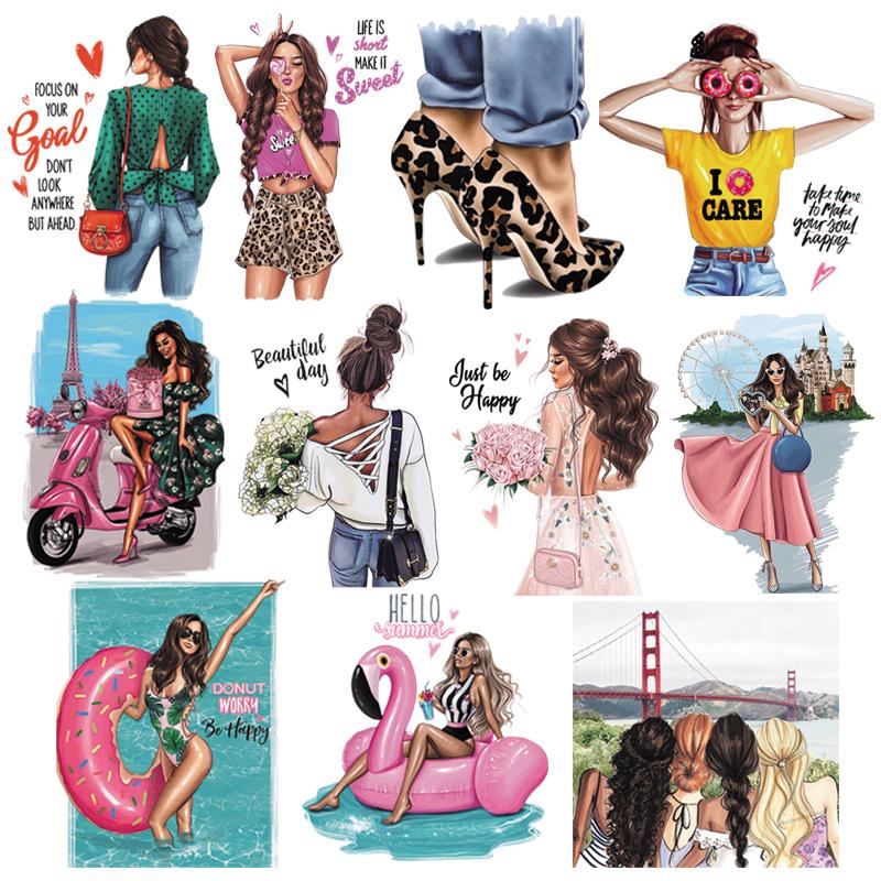 Секс-девушка, железные нашивки, женская одежда, платье, переводная картинка ручной работы, экологически чистая футболка «сделай сам», наклейки в полоску для одежды, моющиеся значки