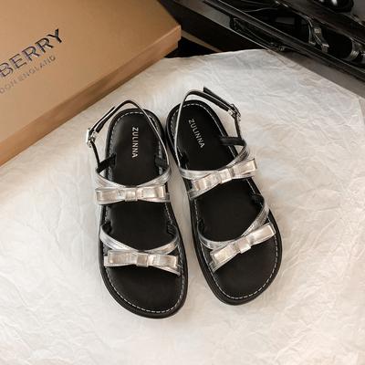 Босоножки женские летние для улицы новые однословные с бантом на плоском каблуке повседневные пляжные прохладные шлепанцы