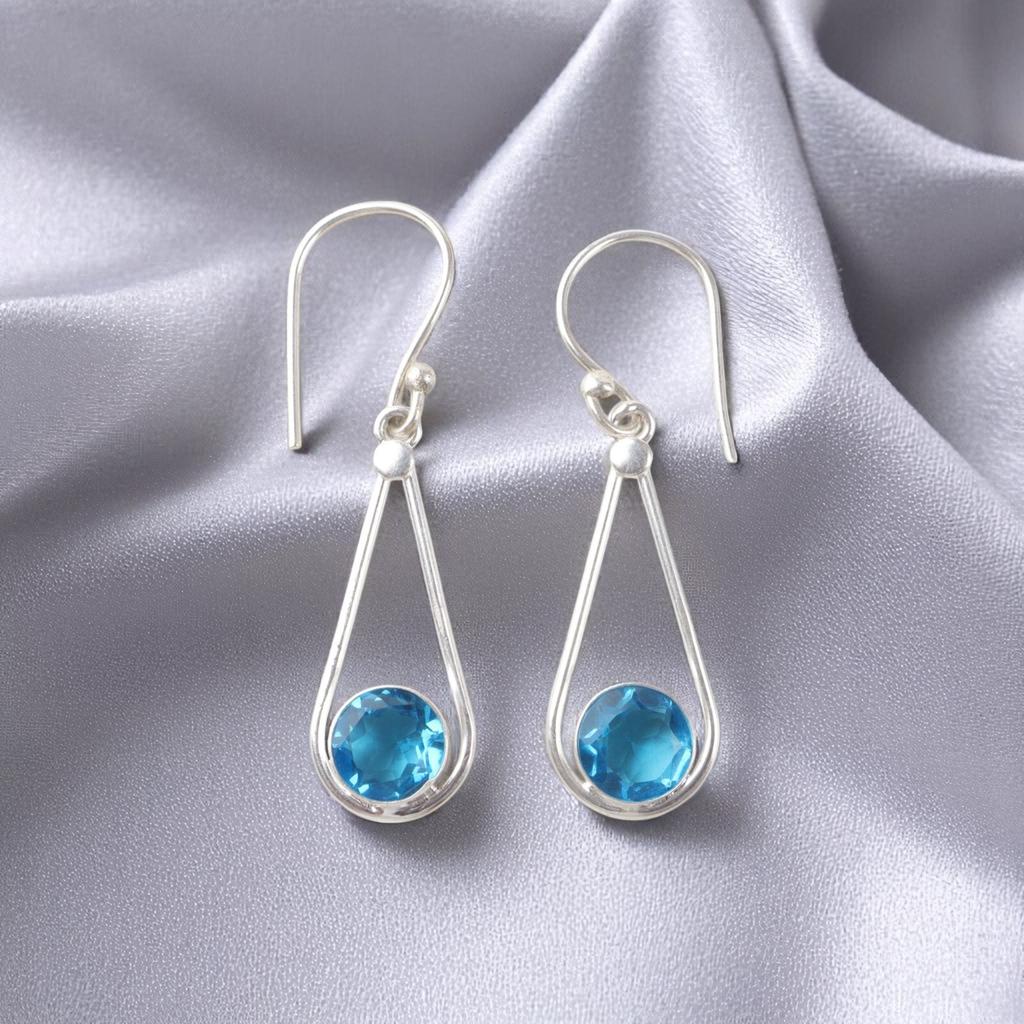 Швейцарский голубой топаз драгоценный камень 925 стерлинговое серебро ювелирные изделия ручной работы серьги 1,76" EE-126-19