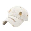 High quality letter ripped rough edge denim baseball cap men's summer wide brim hat women's American big head circumference cap