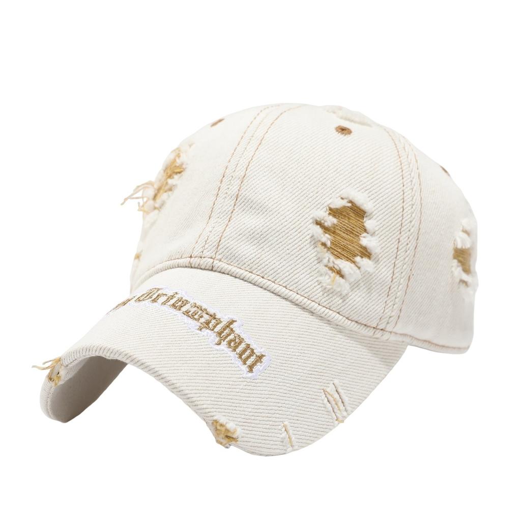 High quality letter ripped rough edge denim baseball cap men's summer wide brim hat women's American big head circumference cap