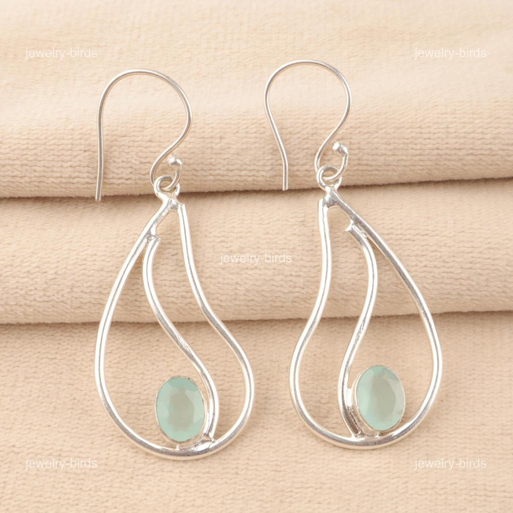 Натуральный аквахалцедон стерлинговое серебро подвески чакра горла бохо серьги EE-139-11