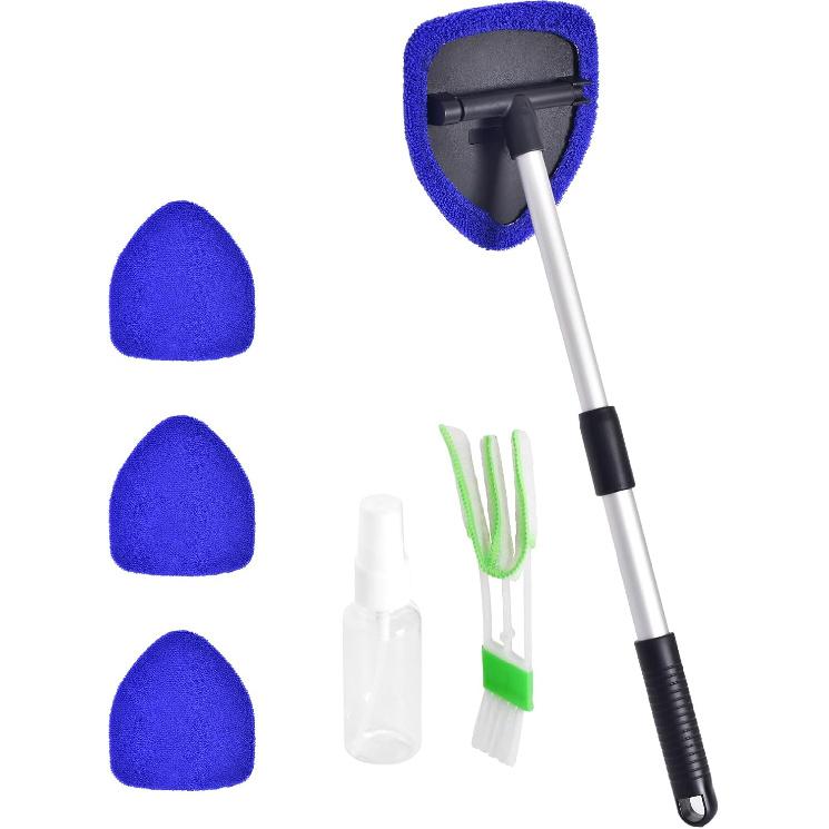 Windshield Cleaner, Car Windshield Cleaning Tool With 3 Reusable And Washable Microfiber Pads And Extendable Handle Microfiber Car Window Cleaner
