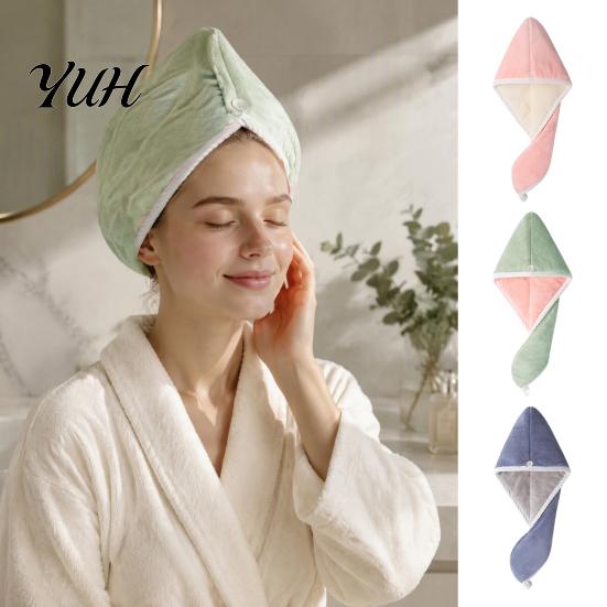 Quick Dry Towel for Home Reversible Hair Wrap, Microfiber Turban with Button, Dry, Thickened Drying Hat Absorbent Anti-frizz Women Long Thick Curly No