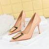 Fashion Women Shallow Mouth Pointed Toe Metal Buckle Pumps Spring Luxury Delicate Fashion Stilettos High Heel Party Single Shoes