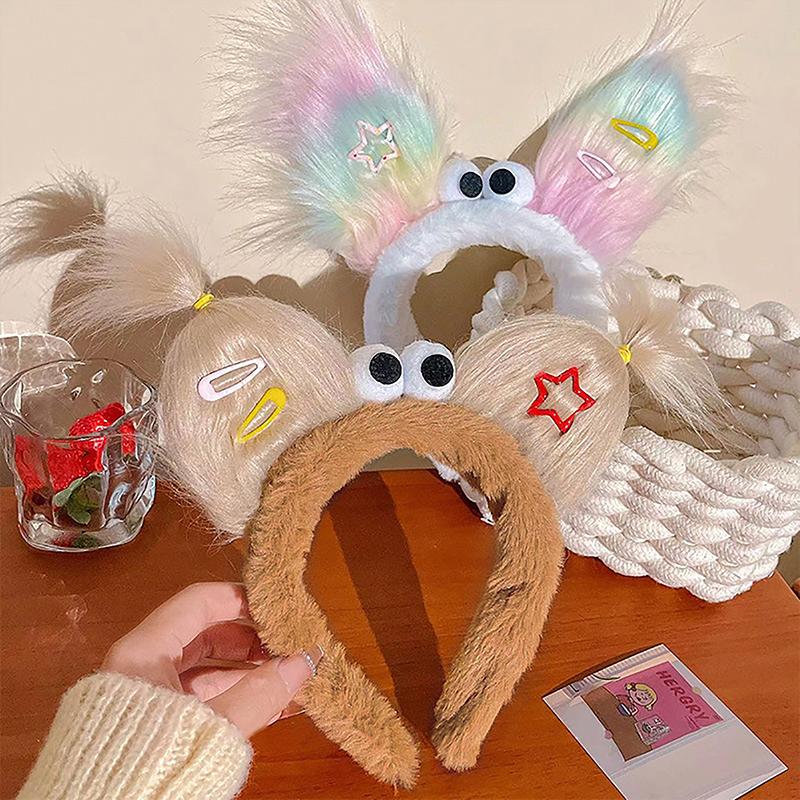 2024 Funny Plush Ugly Doll Hairband Female Winter Cute Cartoon Face Wash Hairband Hair Hoop Korean Girl Hair Grotto Headband