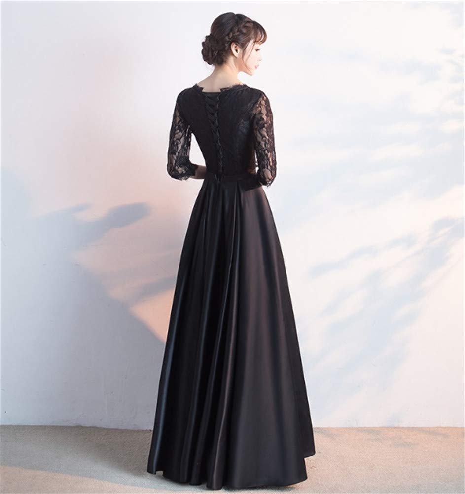 ZHENGTU Women's Black Evening Dress with Long Skirt, Perfect for Chorus Outfits, Autumn Party Dress, Bridal Dress, and Hostess (Black, Size XL)
