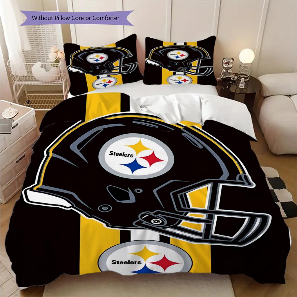 Pittsburgh Steelers Pattern Bedding Quilt Set Quilt Cover Pillowcase Home Decoration Birthday Gift (1 * duvet cover + 2 * pillowcase, without core)