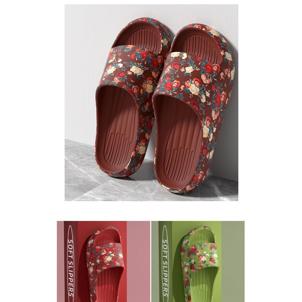 Romantic Floral Style Home and Outdoor Dressing Scene, Women's Preferred Printed Breathable Slippers, Fashion Slippers, Flat Heel
