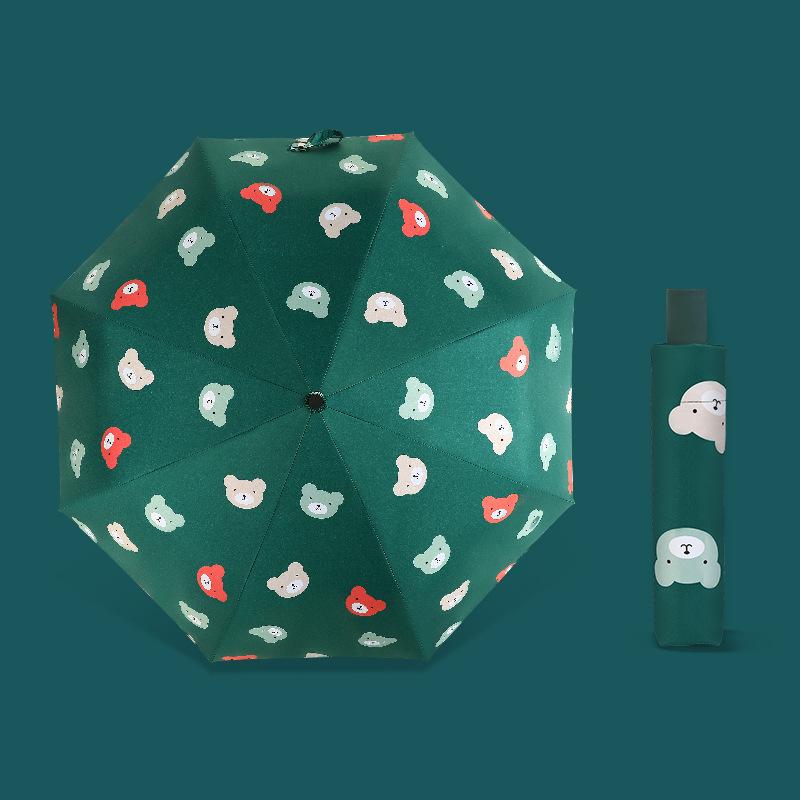 Three-fold Umbrella Lovely Bear Sunny and Rainy Umbrella for Women Girl Kids Black Rubber Reinforced Folding Automatic Umbrellas