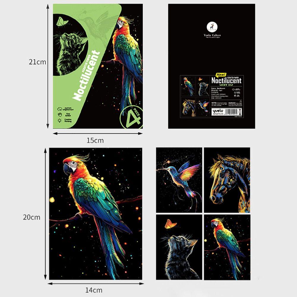 Paper Rainbow Art Postcards Luminous Effect Luminous Art Set Scratch Painting Paper Kit  Gift