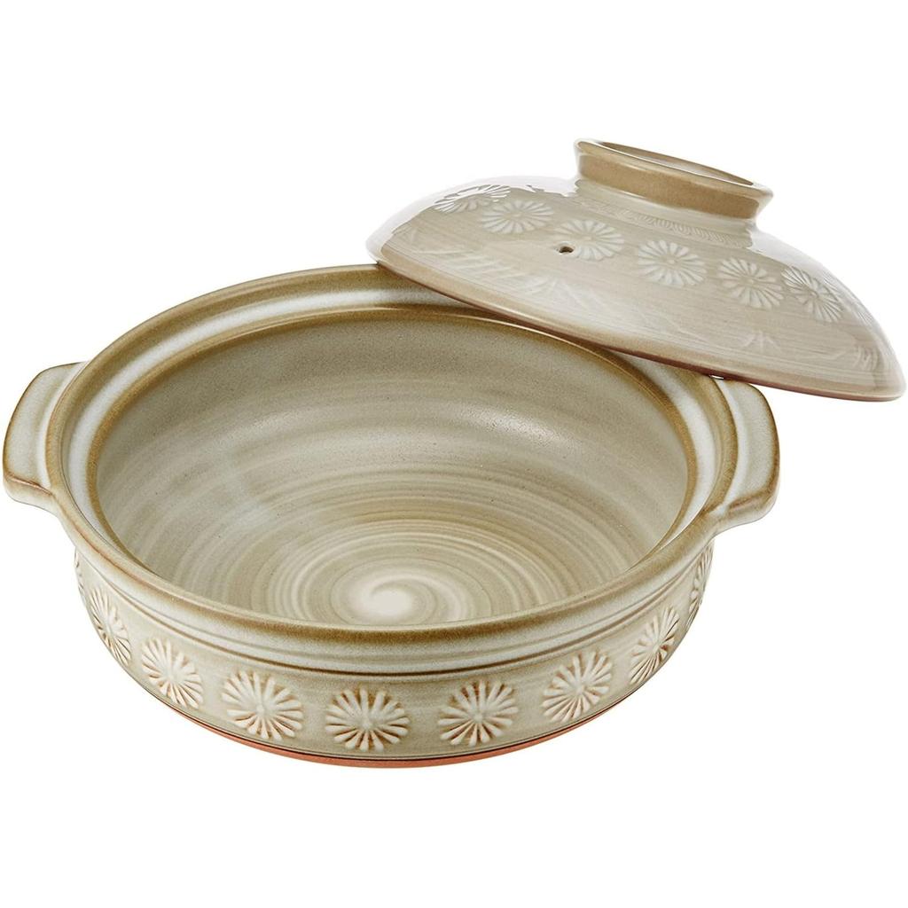 [Genuine Product] Banko Yaki Ginpo Earthen Pot (Deep Pot) Size 6, For 1 Person, Hanamishima, Open Fire Compatible, Heat Retention, Made In Japan 210