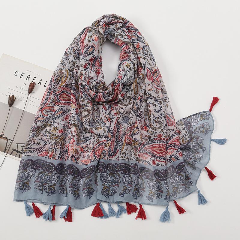 Литературный небольшой свежий хлопковый и льняной ретро-шарф с бахромой, женский напечатанный красивый шелковый шарф, японская солнцезащитная шаль