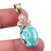 Natural Tibetan Turquoise Gemstone 925 Solid Silver Two Tone Pendant 1.75" Y5j74