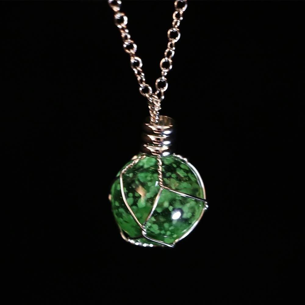 Green Blue Luminous Glass Necklace Hand Woven Round Luminous Pendant Photo Props