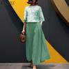 Women Print 3/4 Sleeve Blouse and Wide Leg Pants Casual Two Piece Suit Sets