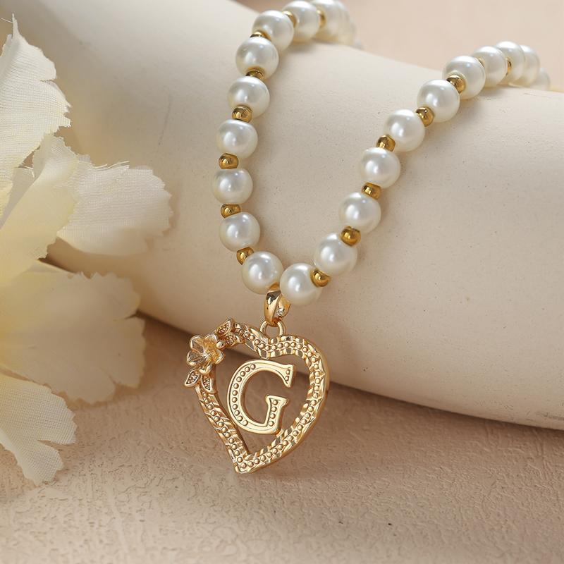 Винтажные цветочные буквы сердечки кулон ожерелья для женщин роскошные искусственные жемчужные цепочки ожерелья корейские ювелирные изделия подарки