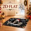 Doormat - 2D Printed Pattern Christmas Holiday Decor Mat, Wearing Santa Hat Skull Retro Creative Christmas Design, Fun Carpet Machine Washable Plastic