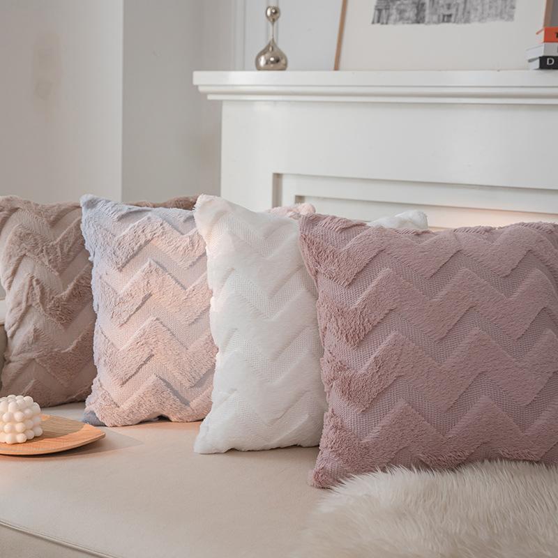 Подушка плюшевая двусторонняя с вышивкой в скандинавском стиле, большая волна, стеганая, простая квадратная подушка для сна, бархатная подушка-подушка для прикроватной тумбочки