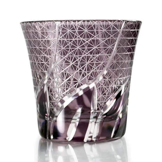 GREEM MARKET Wooden Box Included Handicraft Glasswork Kiriko Glass Cup Shochu Glass Rock Glass Black