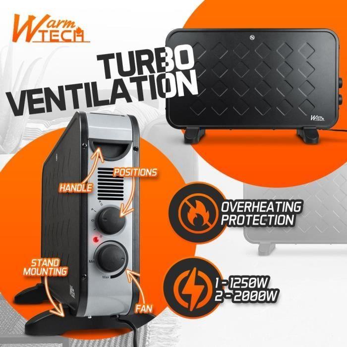 Convecteur mobile avec soufflerie - 2000 W - WARMTECH - WTTC2000TV-BL25 - Horizontal - Noir