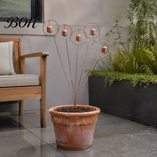 Garden Stake for Bells Rustic Metal with Bells, Decorative Wind Chime, Weather Landscaping Stakes Resistant Yard Art Ornament Outdoor Lawn Patio