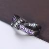 Huitan Fashion Black Finger Ring Female Charming Purple/White Cubic Zirconia Jewelry for Engagement Party Stylish Accessories