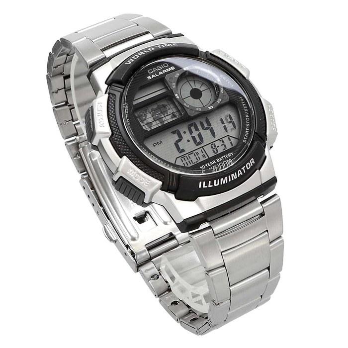 Casio World Time Digital Men's Watch AE-1000WD-1AV (Silver Metal Band)