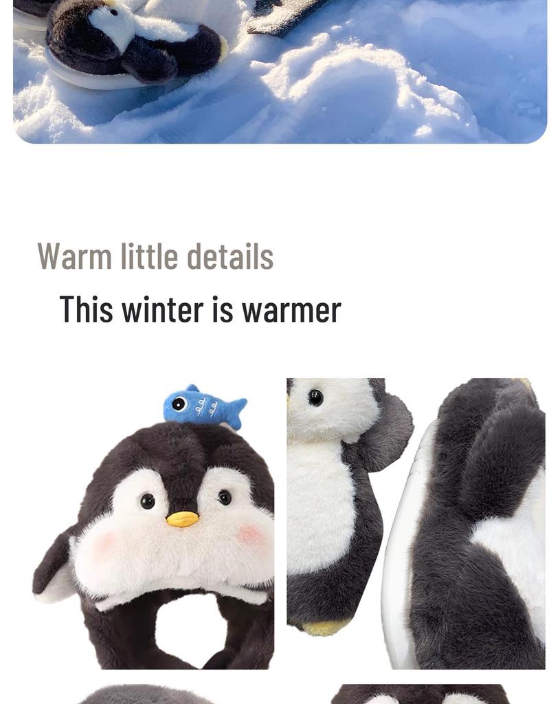 Пингвин Хлопковые Плюшевые Нескользящие Домашние Тапочки для Детей и Пар - Теплые, Милые, Утолщенные