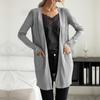 Independent Station Women's Fall Gray Long-sleeved Pit Stripes Sweater Cardigan Long Section Comfortable Versatile and Fashionable
