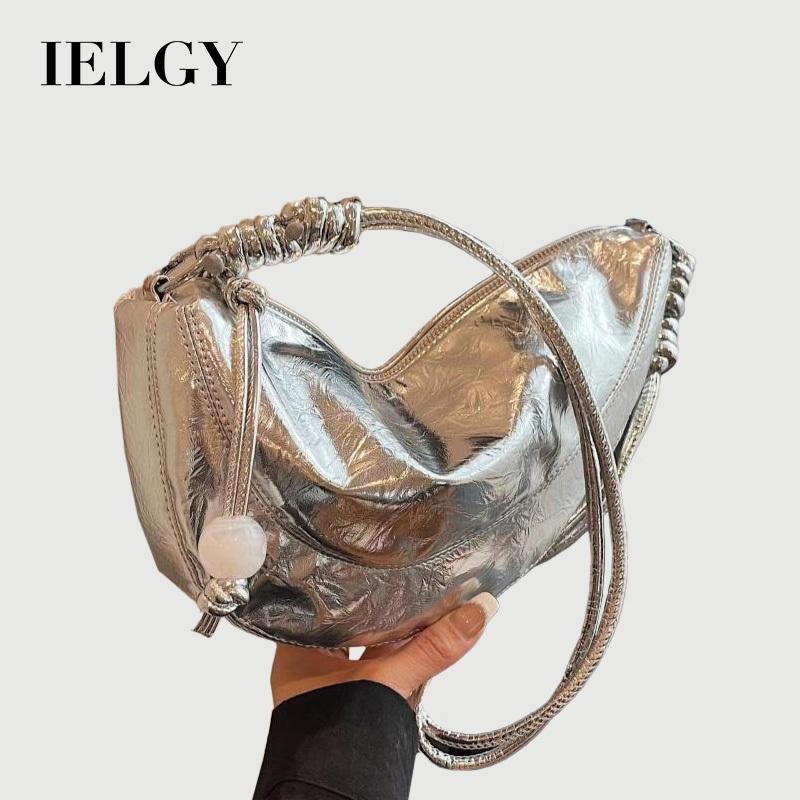 IELGY Silver Lightweight Exquisite All-Match Soft Leather Dumpling Bag Shoulder Messenger Bag