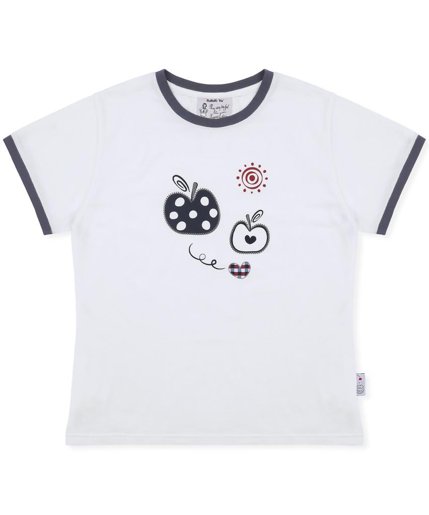 RuNaKi'Hu' Wxt095 Mela Dot Applique Ringer T-Shirt (White)