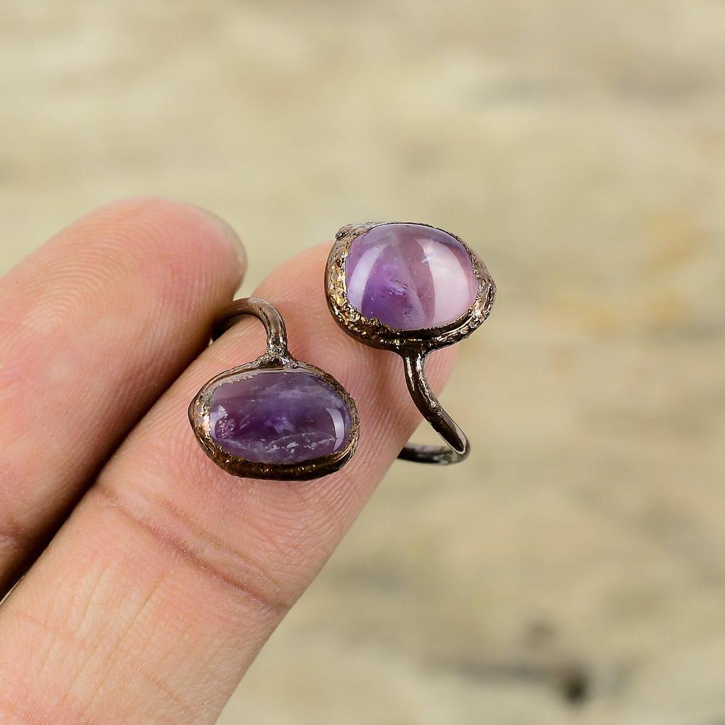 Кольцо с африканским аметистом, медное кольцо, изготовленное методом гальванопластики, регулируемые кольца, ювелирные изделия, изготовленные методом гальванопластики, кольца с драгоценными камнями ручной работы, медные украшения, подарок для него