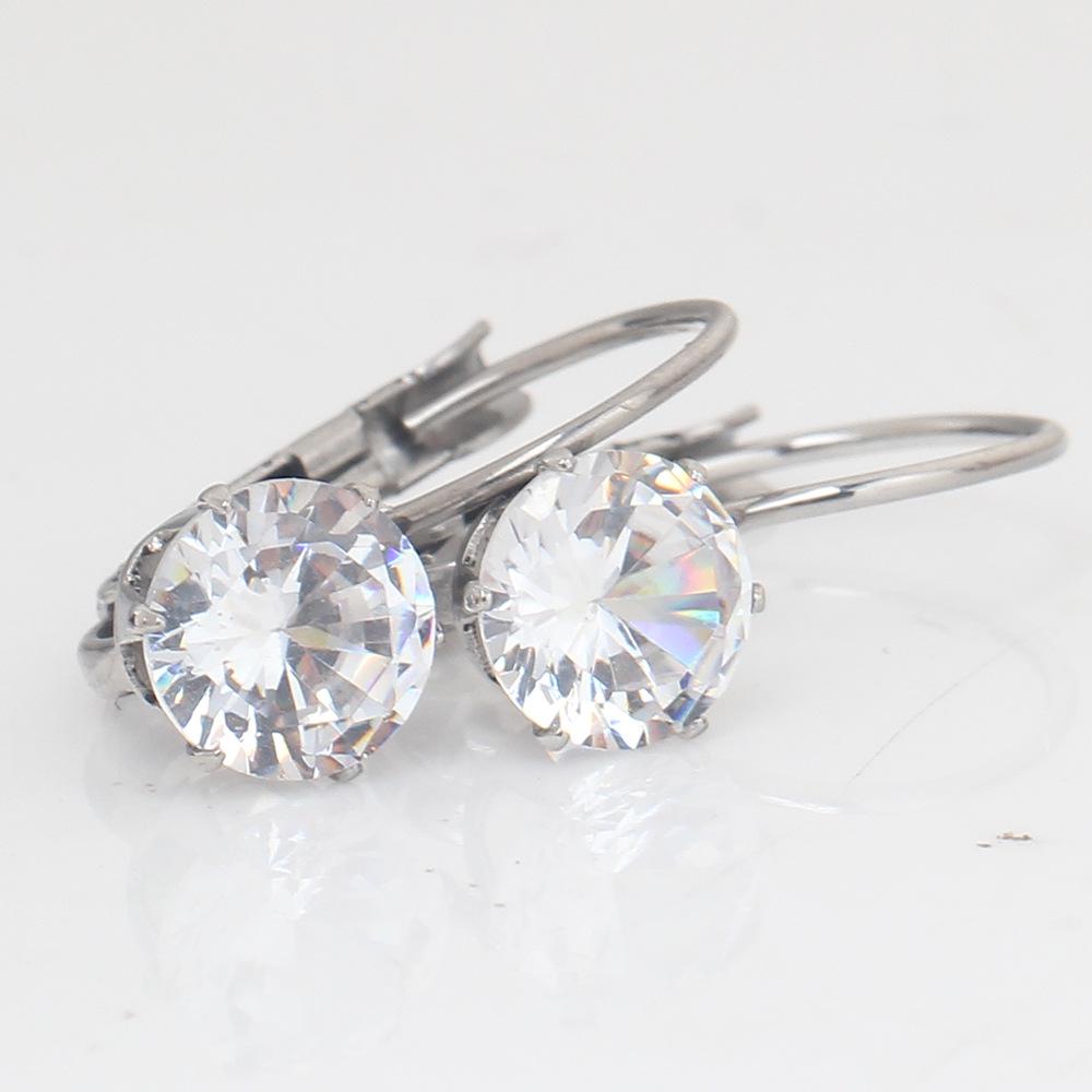 Cross-border European and American Fashion: Elegant 7MM Zircon Pendant Earrings In Stainless Titanium Steel