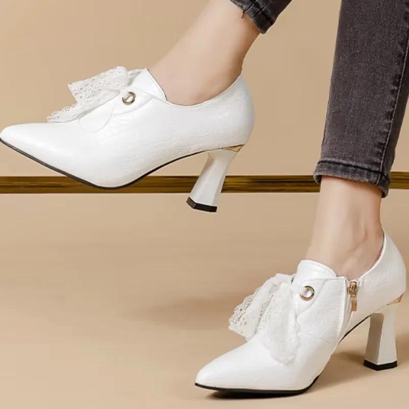 Весна Осень Высококачественные Женские Туфли На Высоком Каблуке 2024 Продажа Новые Кружевные Туфли На Шнуровке Сексуальные Острые Туфли На Высоком Каблуке Zapatos