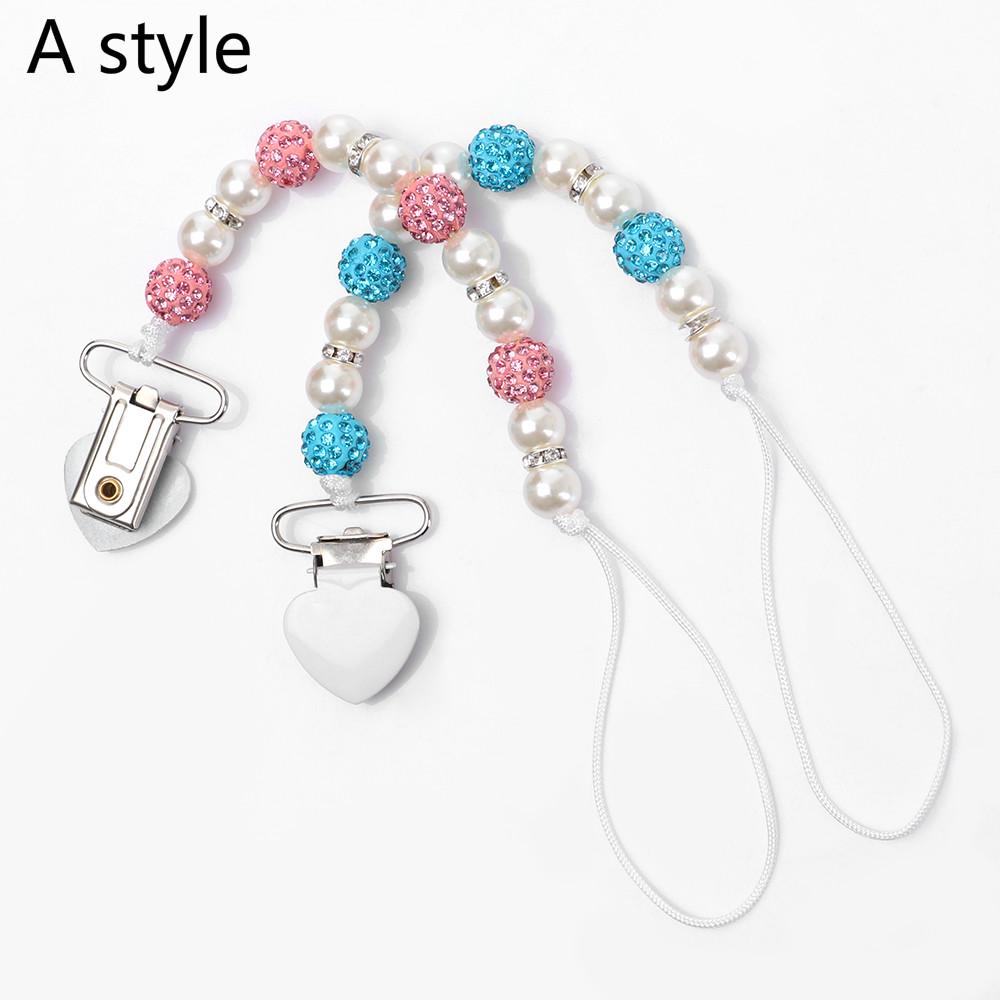 Цепочка с зажимом для детской соски, держатель для детской соски, деревянный ремешок для поводка для соски с бисером и кристаллами, металлические зажимы для соски, цепочка для пустышки