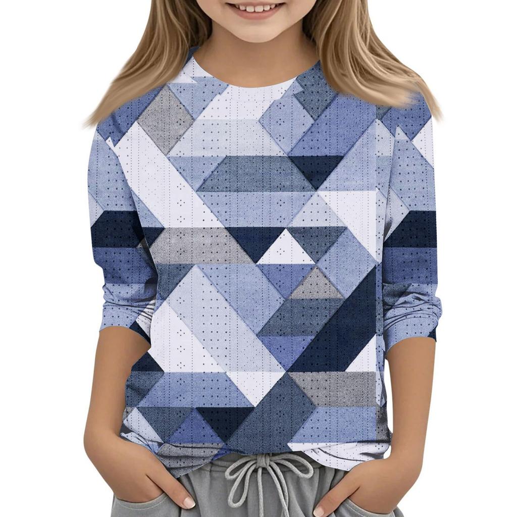 Топы с принтом для девочек 5-16 лет с круглым вырезом и рукавами 3/4 Футболки Модные топы Наряды Футболки