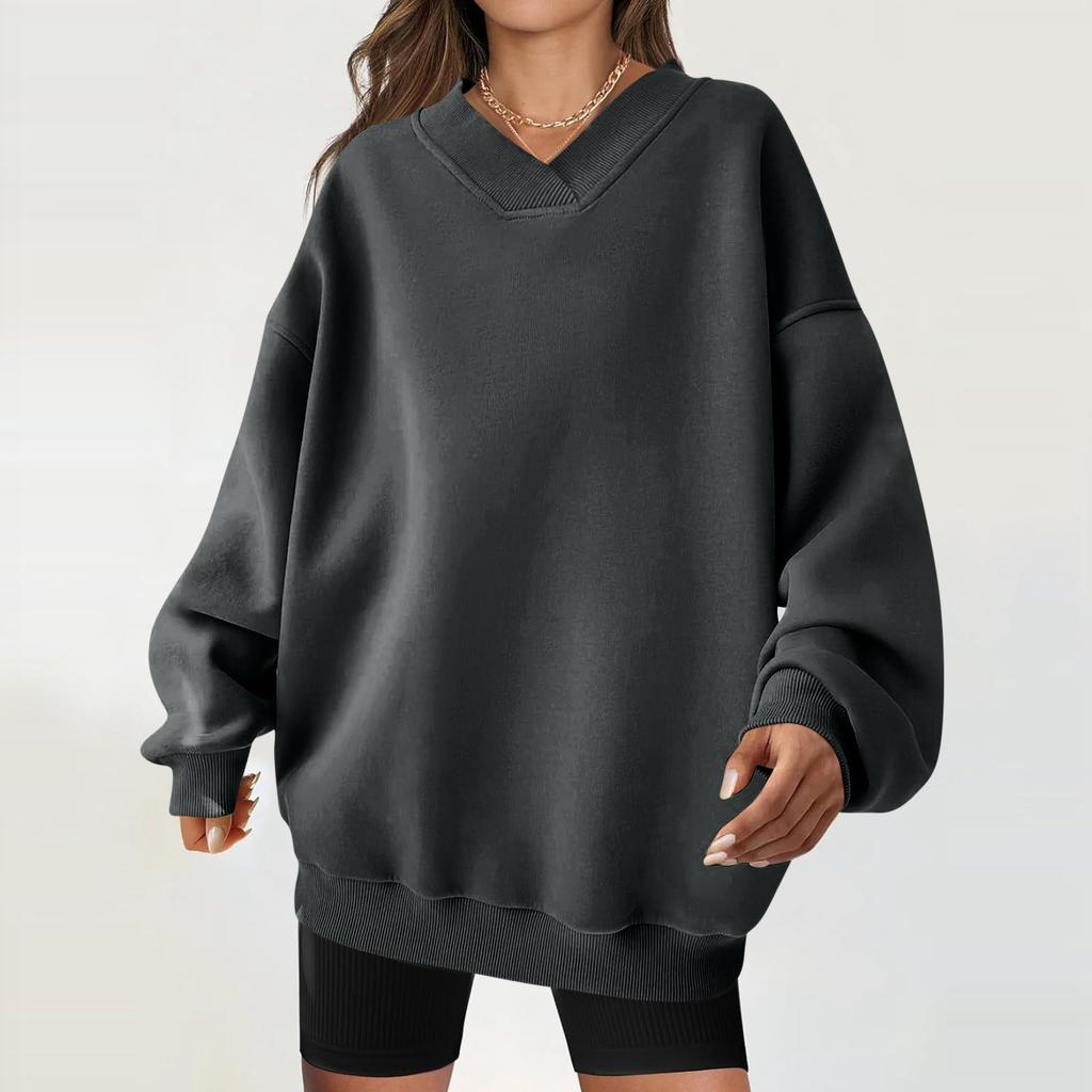 Women's Casual Fashion Solid Color Long-sleeved Loose Round Neck Sweatshirt