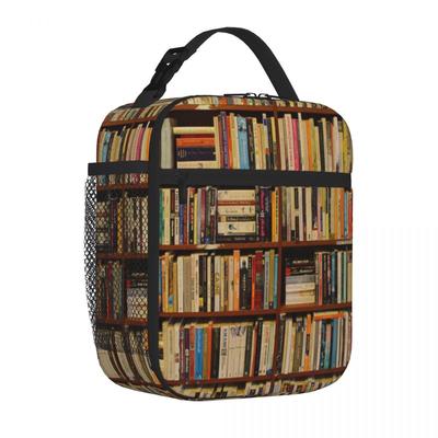 Bestselling Bookshelf Books Library Bookworm Reading Industrial Style Lunch Carrier Student Bento Neoprene Lunch Bag