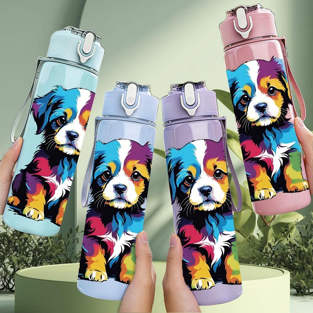 1PC Multicolor Splash Puppy Dog Cartoon Portrait 750ml Color Plastic Sports Water Bottle Leakproof Flip Straw Lid Suitable for Sports Office Home Use